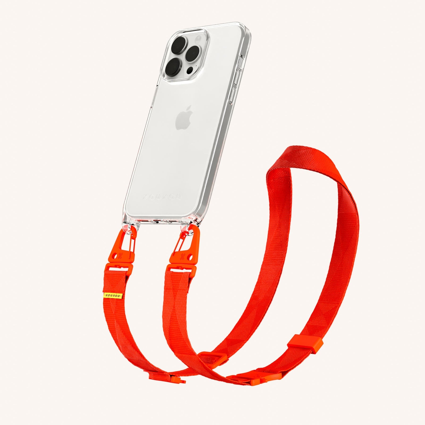 Phone Necklace with Lanyard in Clear + Neon Orange