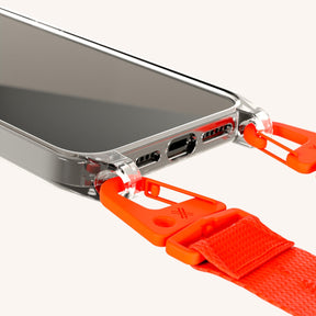 Phone Necklace with Lanyard in Clear + Neon Orange