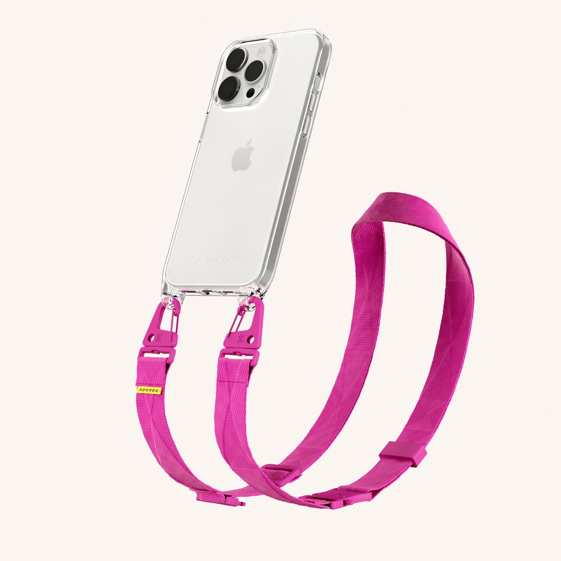 Phone Necklace with Lanyard in Clear + Power Pink