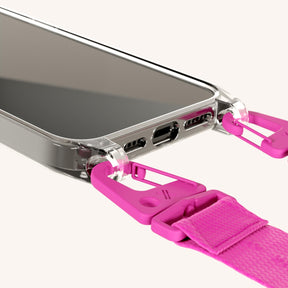 Phone Necklace with Lanyard in Clear + Power Pink