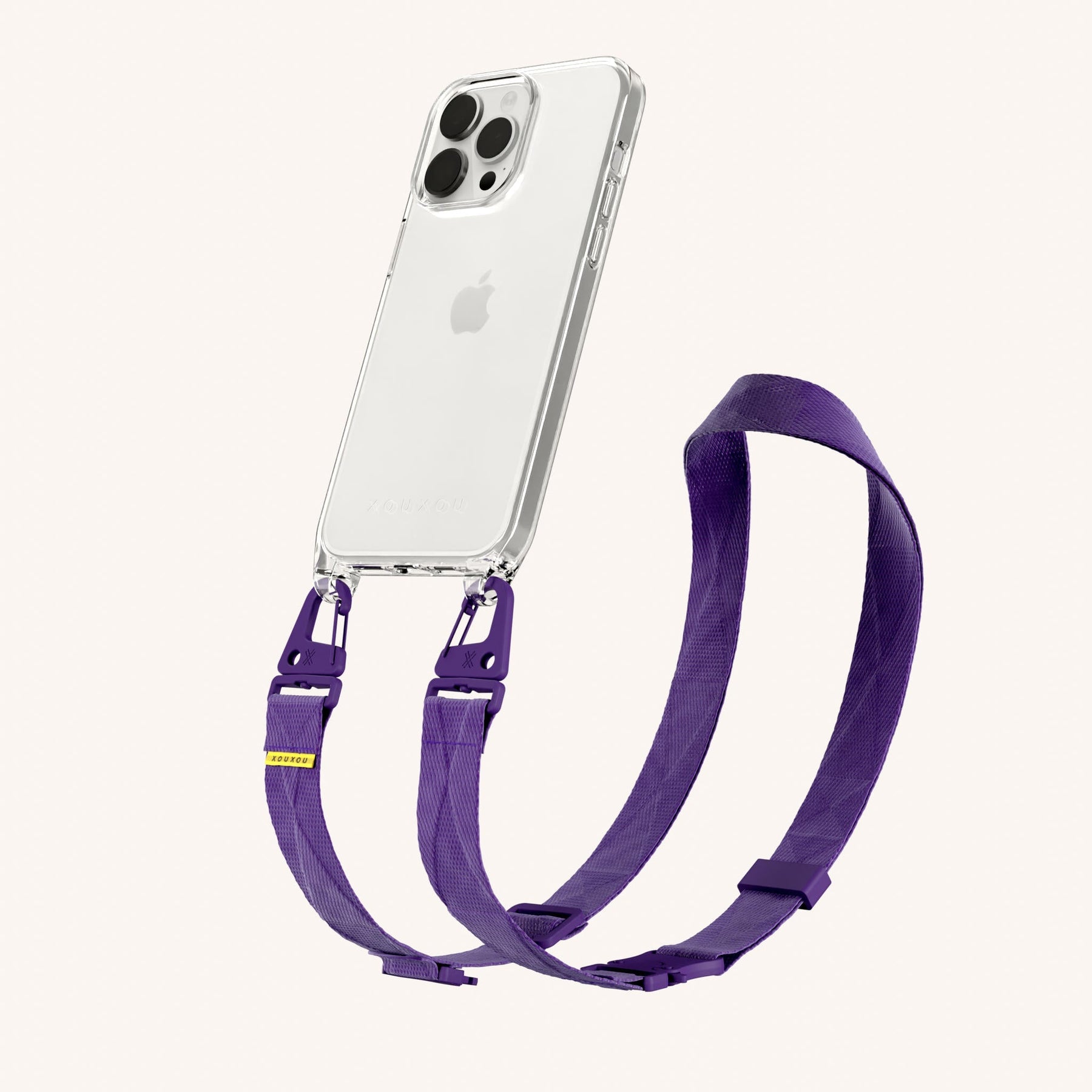 Phone Necklace with Lanyard in Clear + Purple