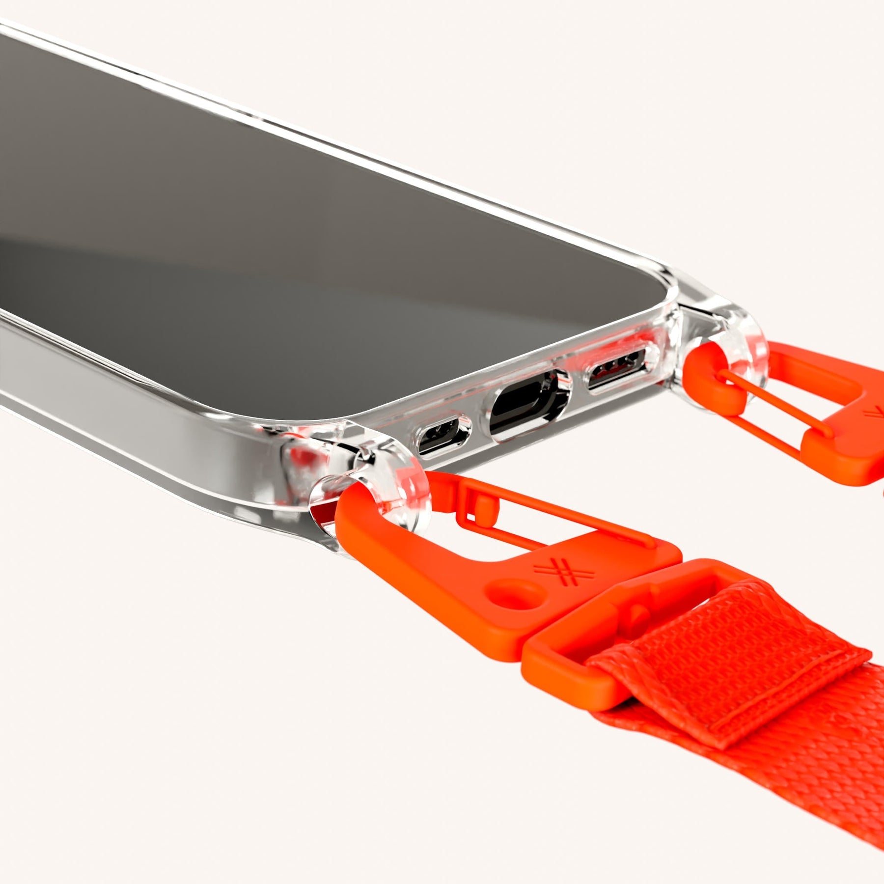 Phone Necklace with Lanyard in Clear + Neon Orange