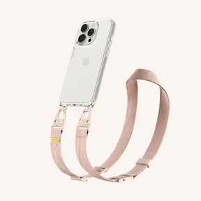 Phone Necklace with Lanyard in Clear + Powder Pink