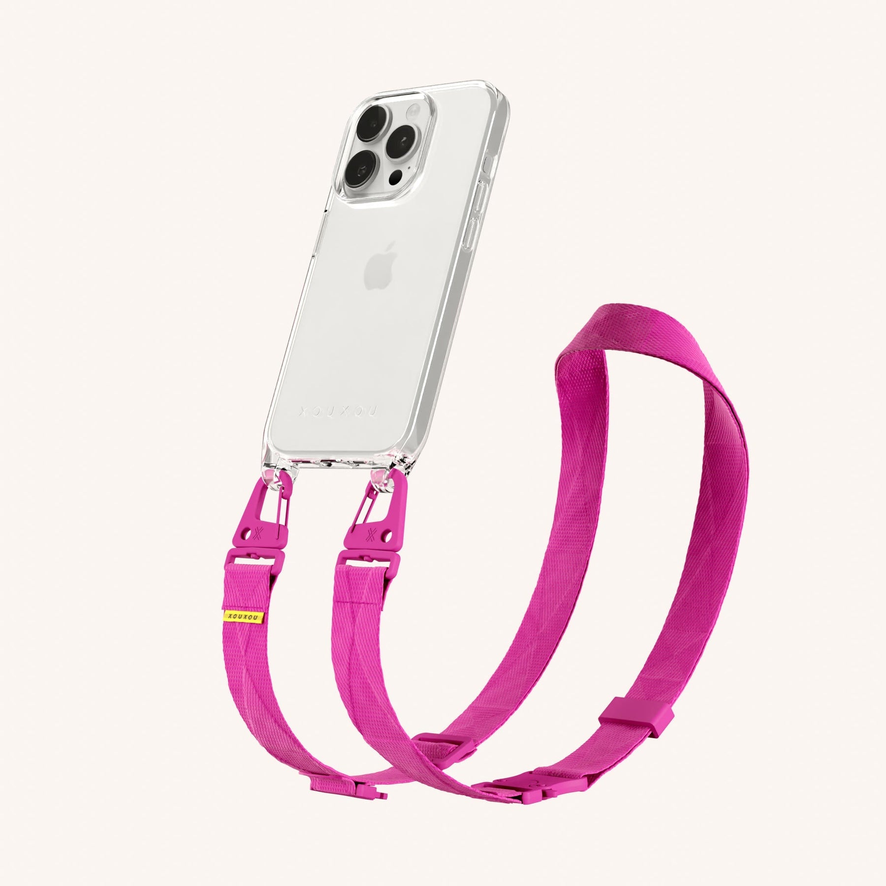 Phone Necklace with Lanyard in Clear + Power Pink