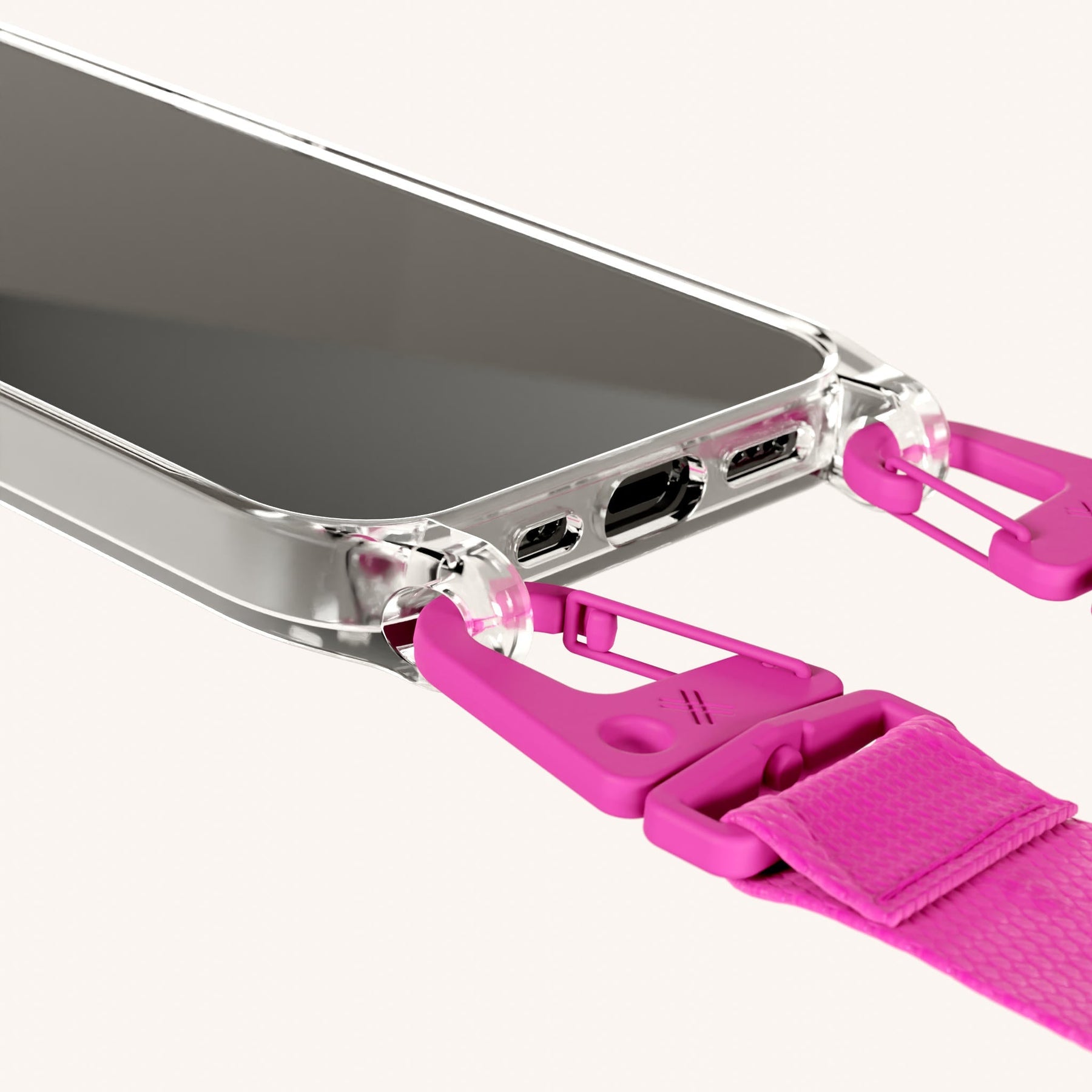 Phone Necklace with Lanyard in Clear + Power Pink