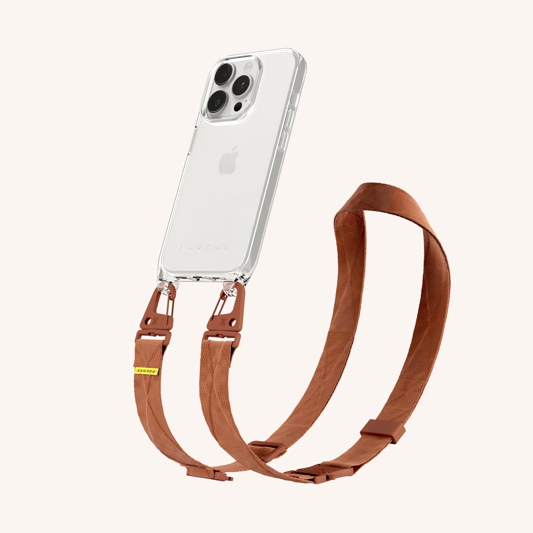 Phone Necklace with Lanyard in Clear + Rusty Red