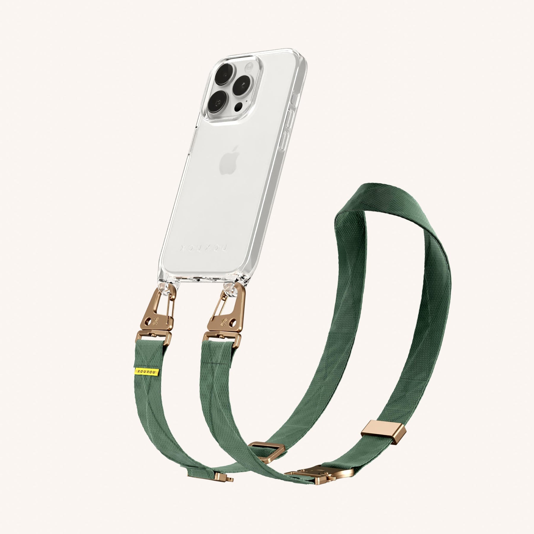 Phone Necklace with Lanyard in Clear + Sage