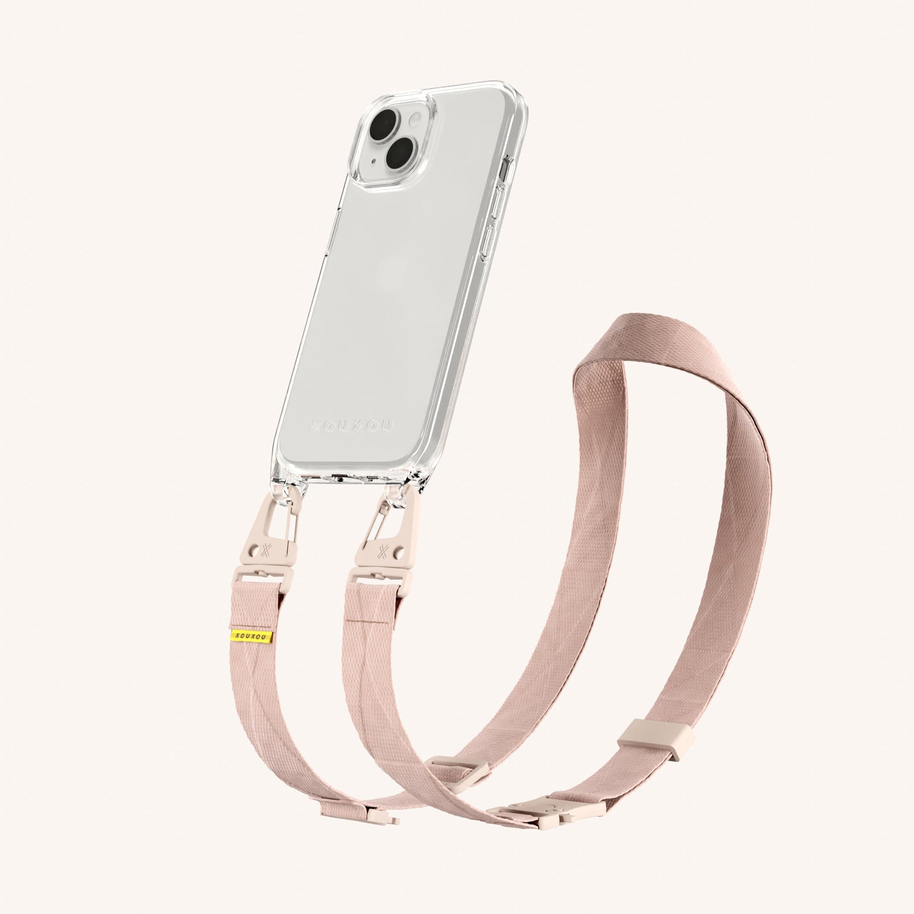 Phone Necklace with Lanyard in Clear + Powder Pink