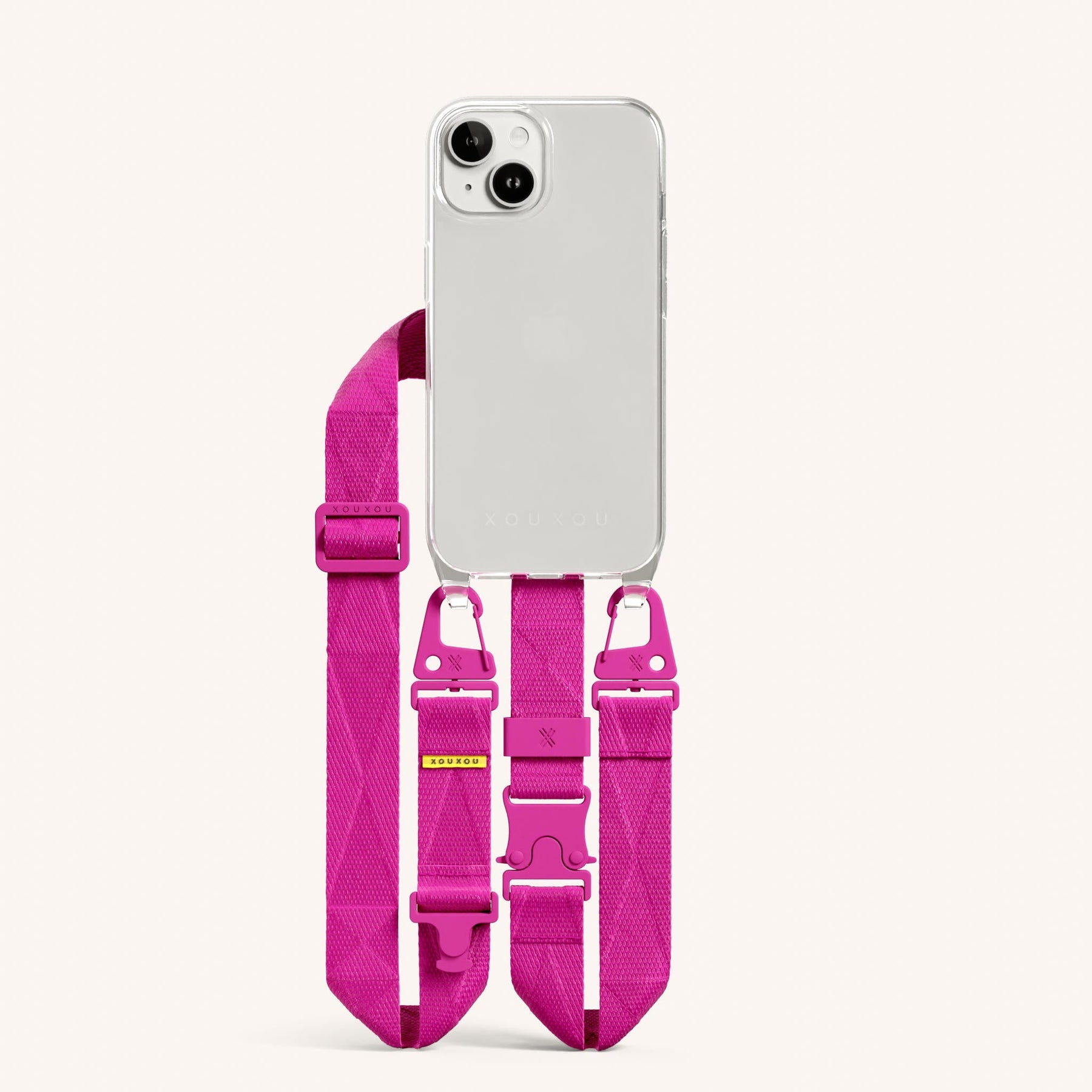 Phone Necklace with Lanyard in Clear + Power Pink