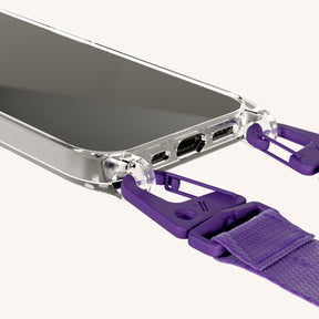 Phone Necklace with Lanyard in Clear + Purple