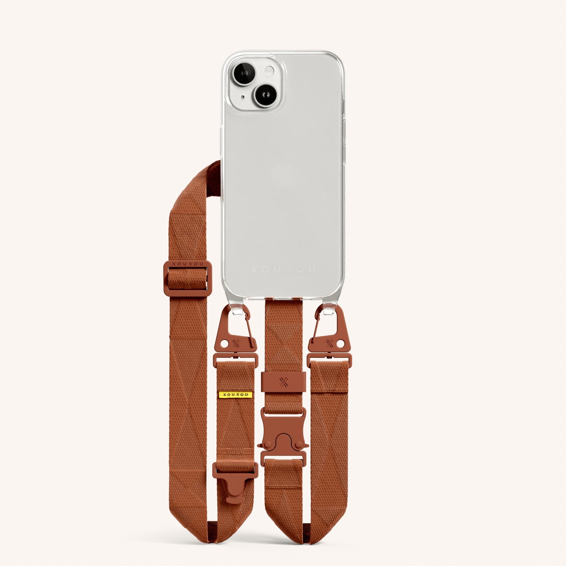 Phone Necklace with Lanyard in Clear + Rusty Red