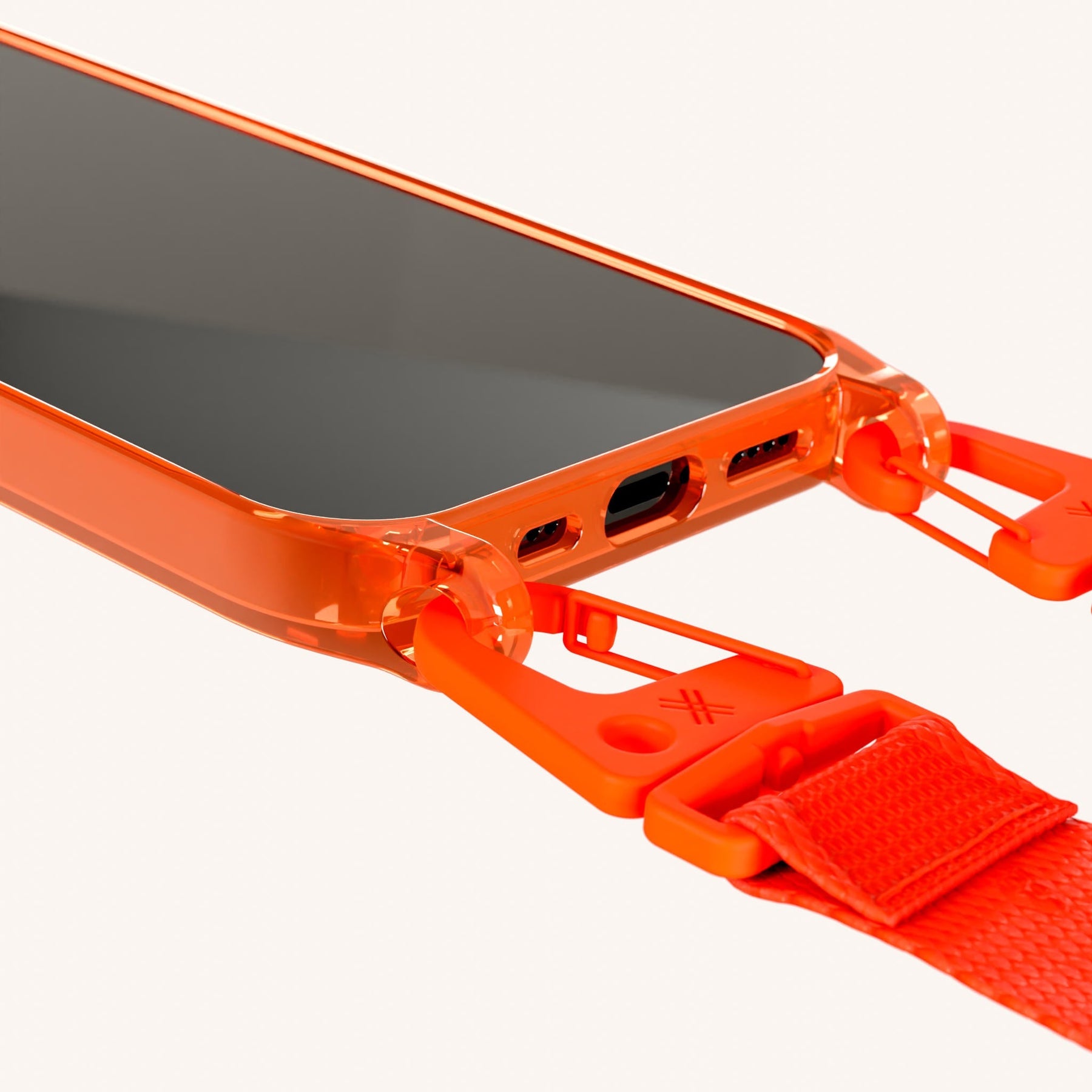 Phone Necklace with Lanyard in Neon Orange Clear