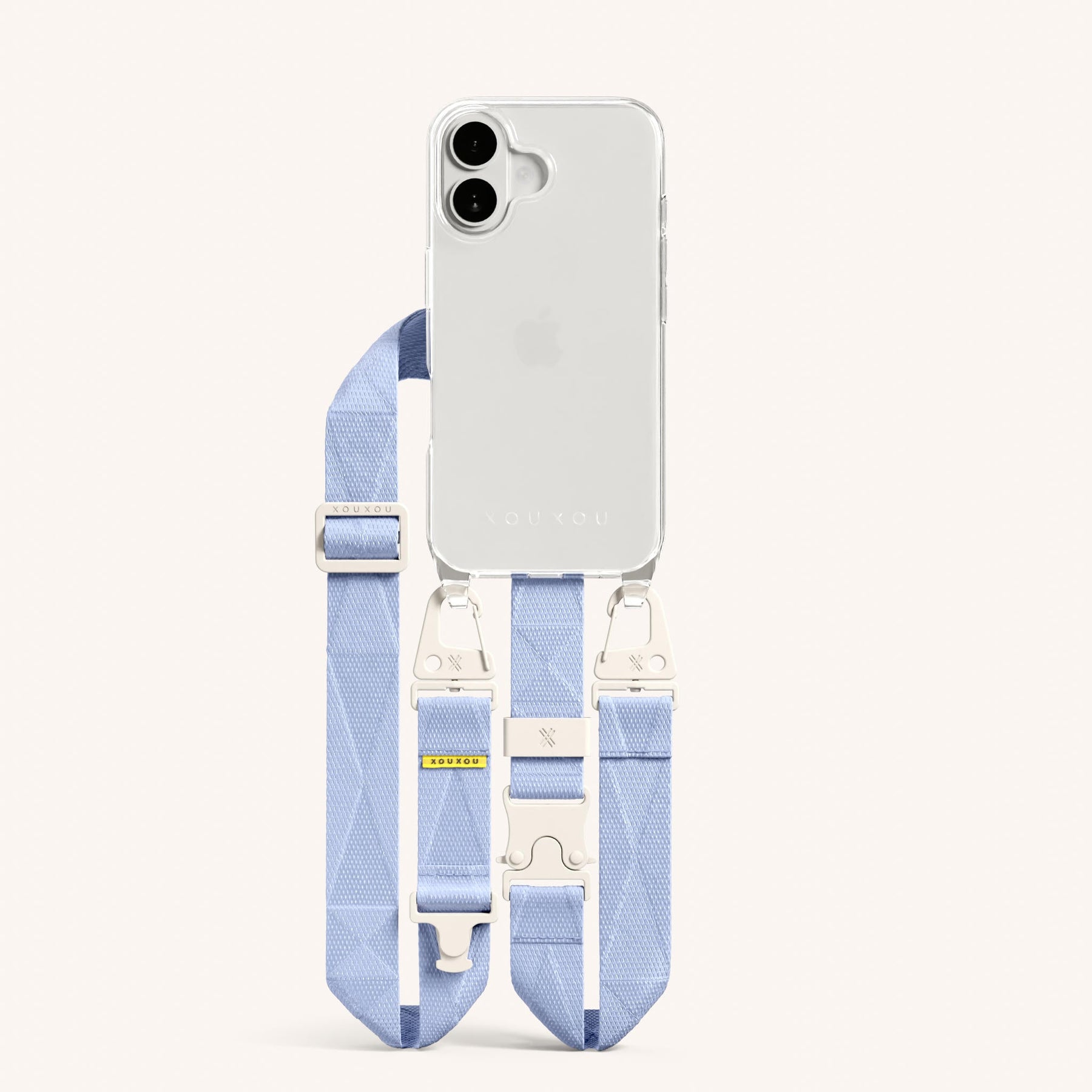 Phone Necklace with Lanyard in Clear + Baby Blue