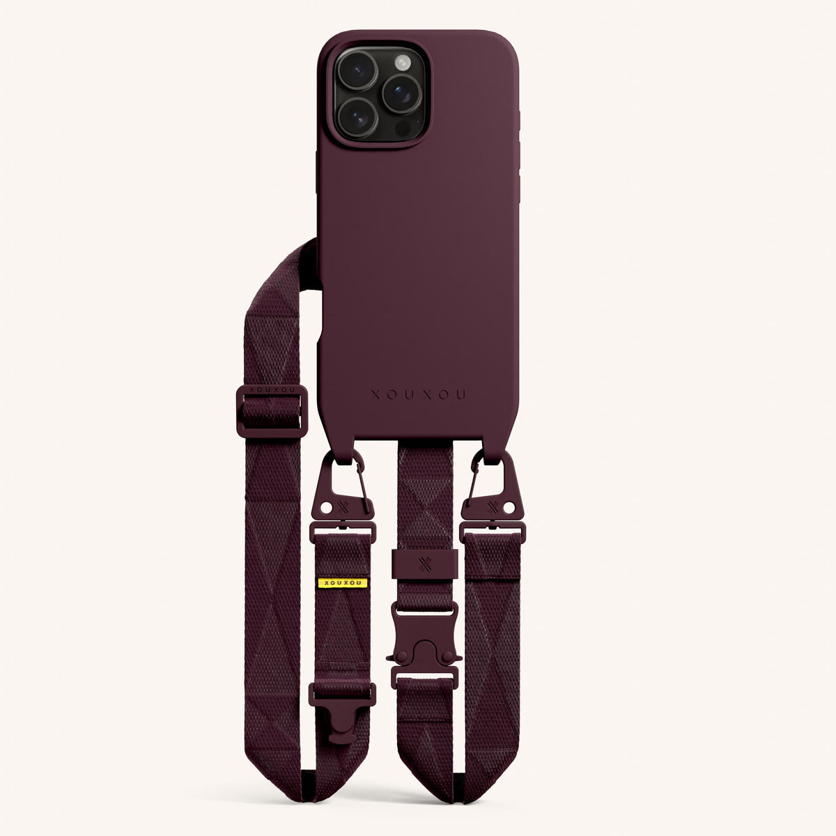 Phone Necklace with Lanyard for iPhone 16 Pro Max with MagSafe in Burgundy Total View | XOUXOU #phone model_iphone 16 pro max