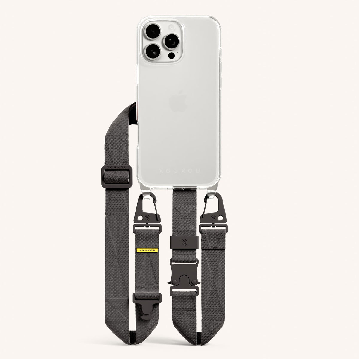 Phone Necklace with Lanyard for iPhone 16 Pro Max without MagSafe in Clear and Ash Total View | XOUXOU #phone model_iphone 16 pro max