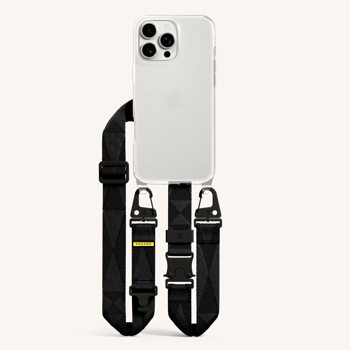 Phone Necklace with Lanyard for iPhone 16 Pro Max without MagSafe in Clear and Black Total View | XOUXOU #phone model_iphone 16 pro max