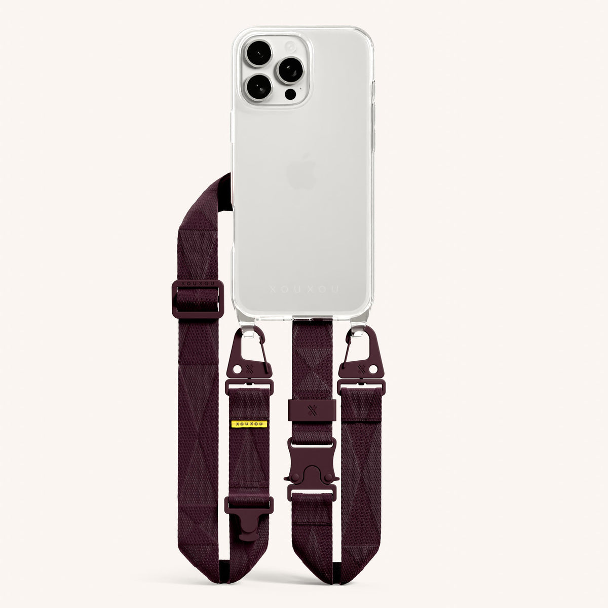 Phone Necklace with Lanyard for iPhone 16 Pro Max without MagSafe in Clear and Burgundy Total View | XOUXOU #phone model_iphone 16 pro max