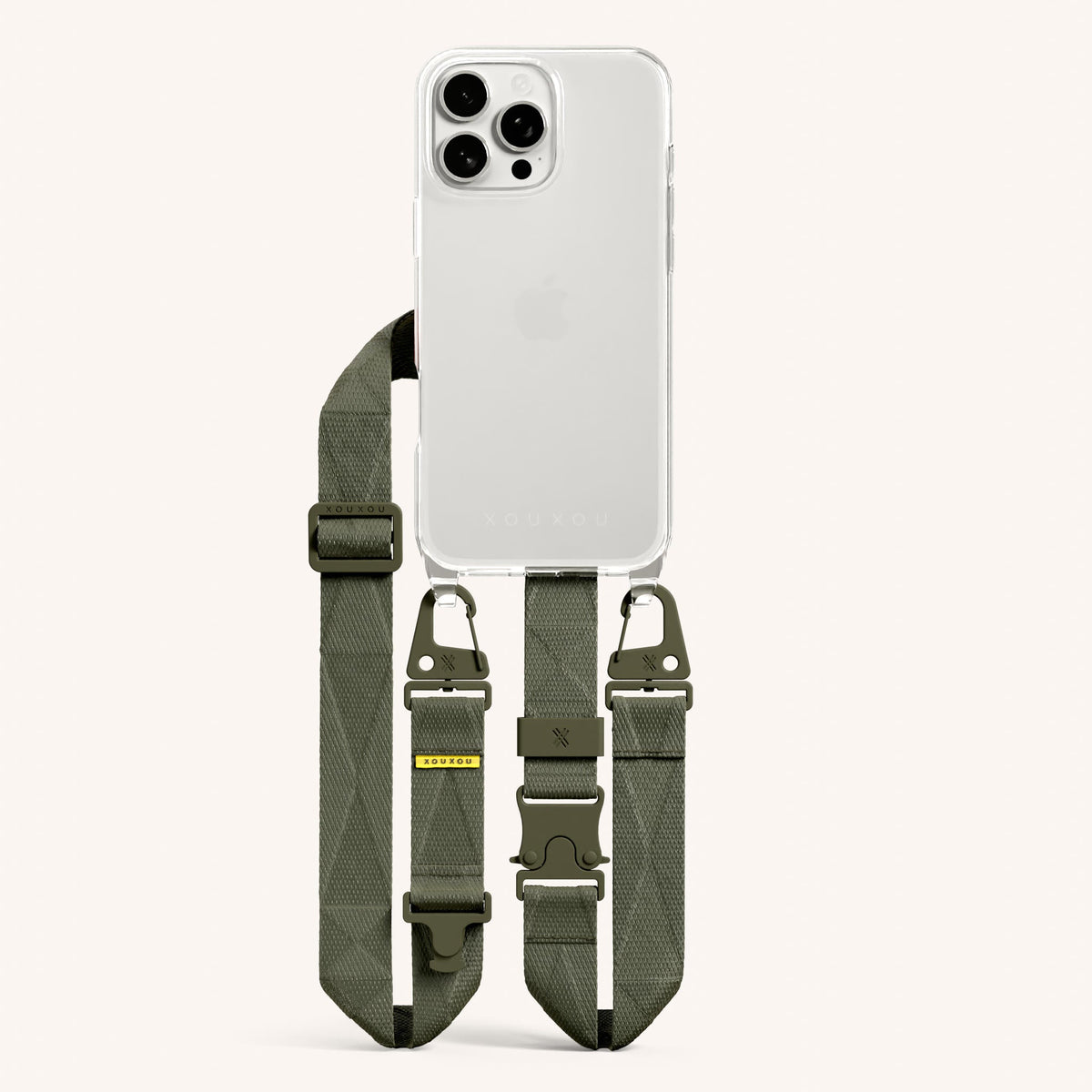 Phone Necklace with Lanyard for iPhone 16 Pro Max without MagSafe in Clear and Moss Total View | XOUXOU #phone model_iphone 16 pro max