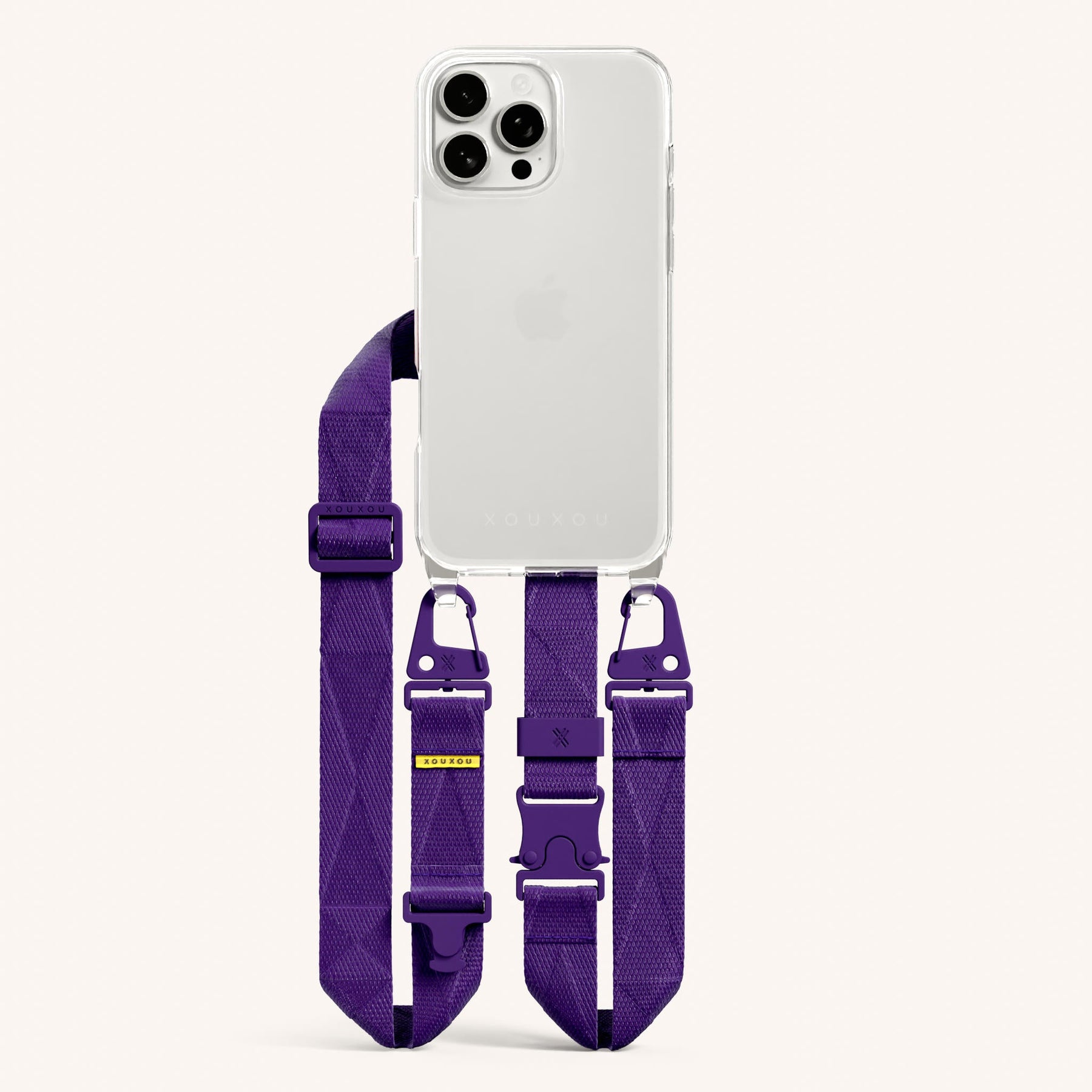 Phone Necklace with Lanyard in Clear + Purple