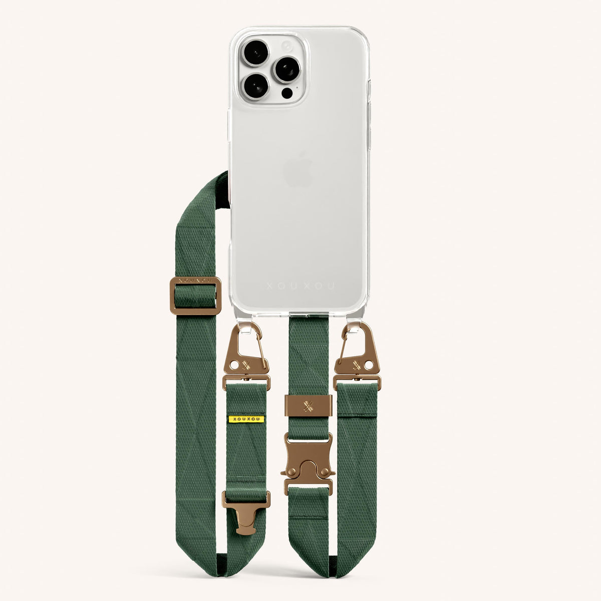 Phone Necklace with Lanyard for iPhone 16 Pro Max without MagSafe in Clear and Sage Total View | XOUXOU #phone model_iphone 16 pro max