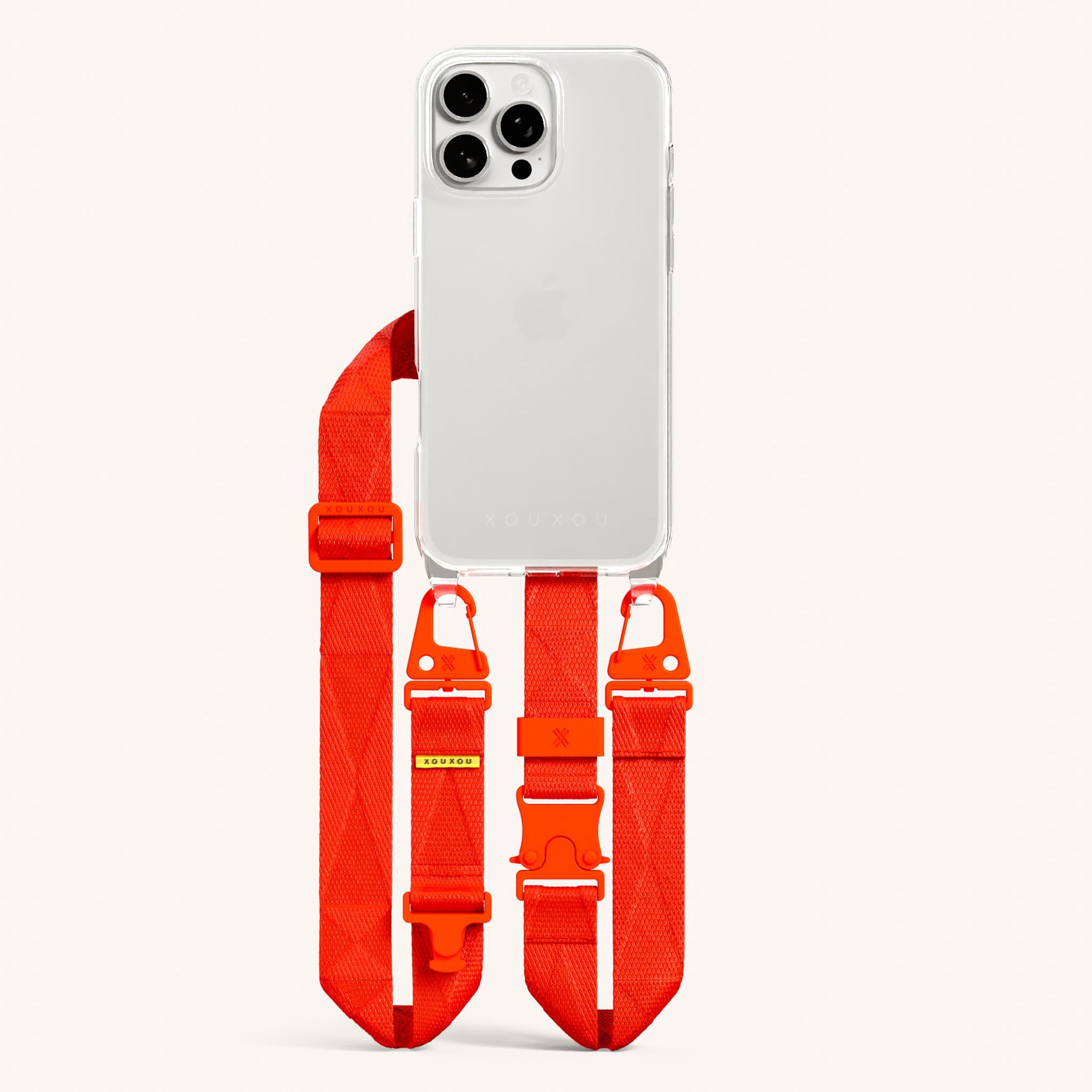 Phone Necklace with Lanyard in Clear + Neon Orange