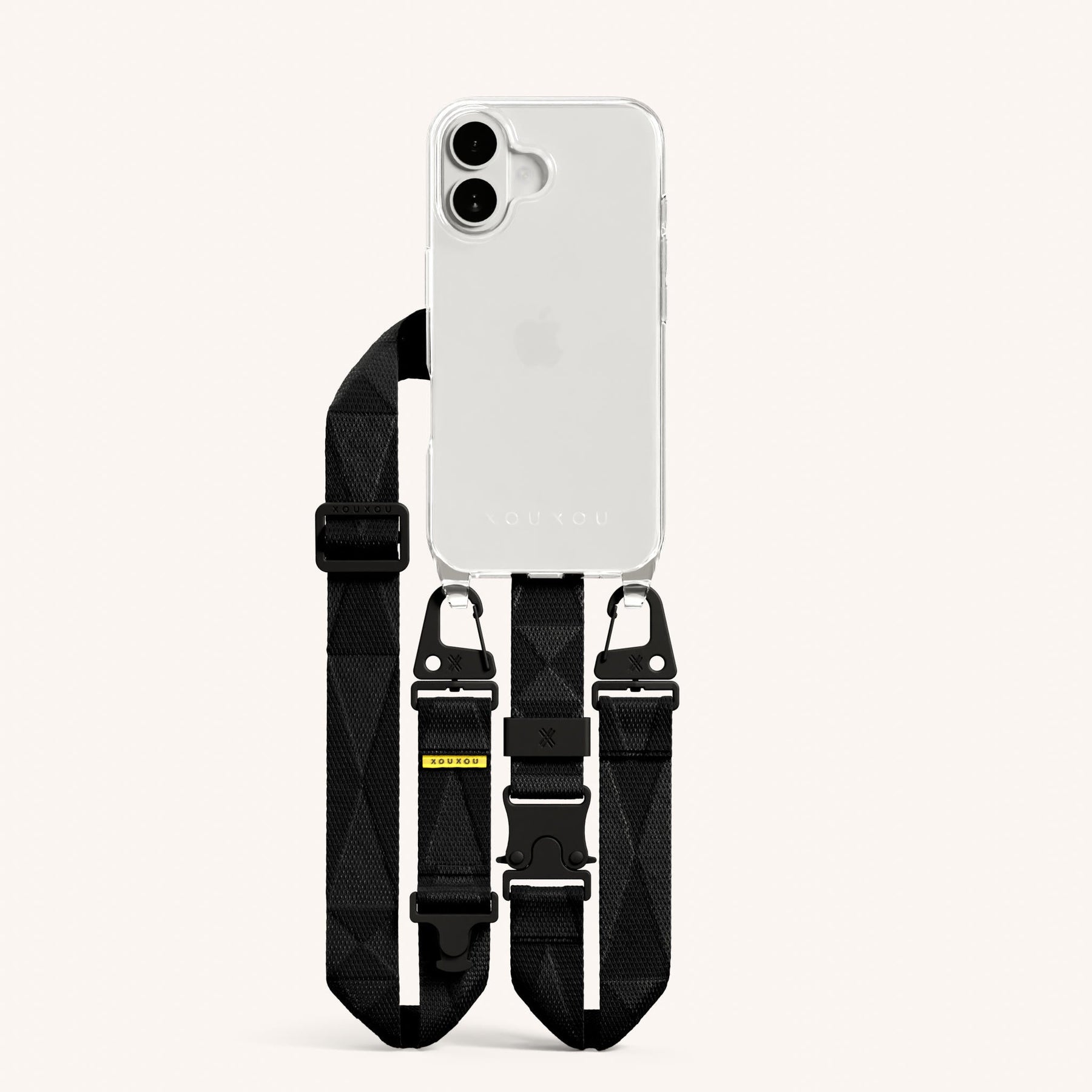 Phone Necklace with Lanyard in Clear + Black