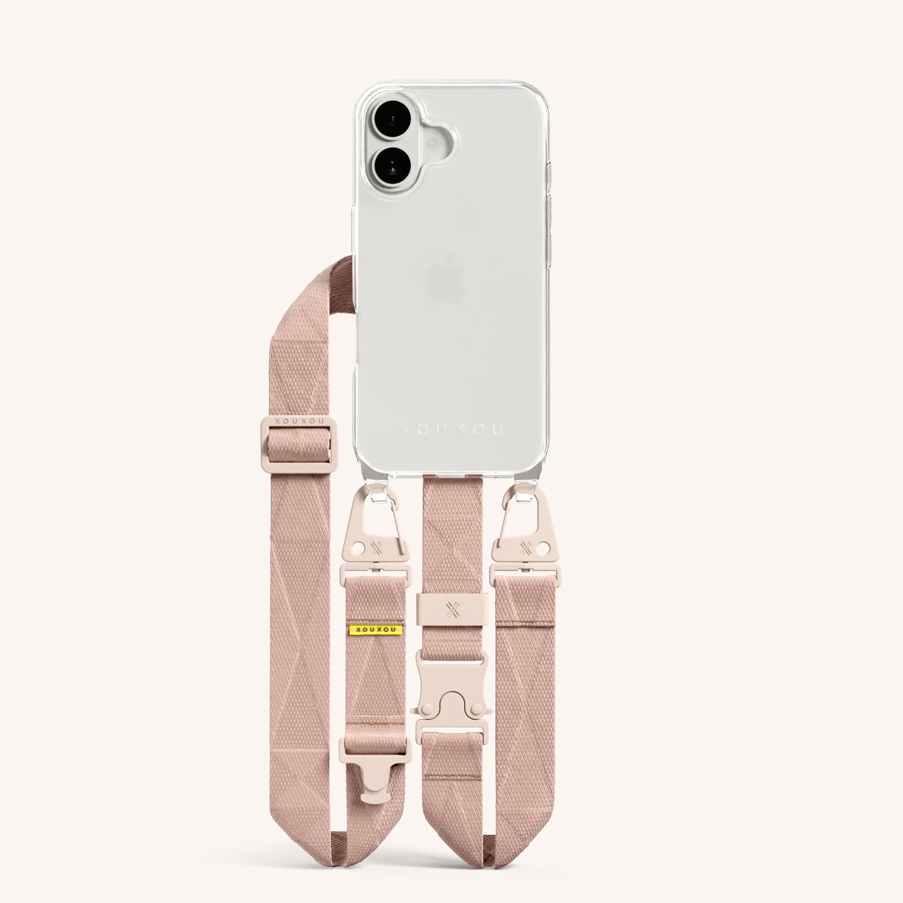 Phone Necklace with Lanyard in Clear + Powder Pink