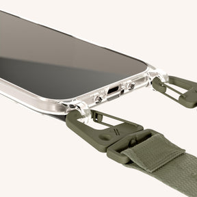 Phone Necklace with Lanyard in Clear + Moss