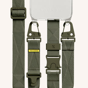 Phone Necklace with Lanyard in Clear + Moss