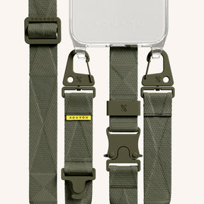 Phone Necklace with Lanyard in Clear + Moss