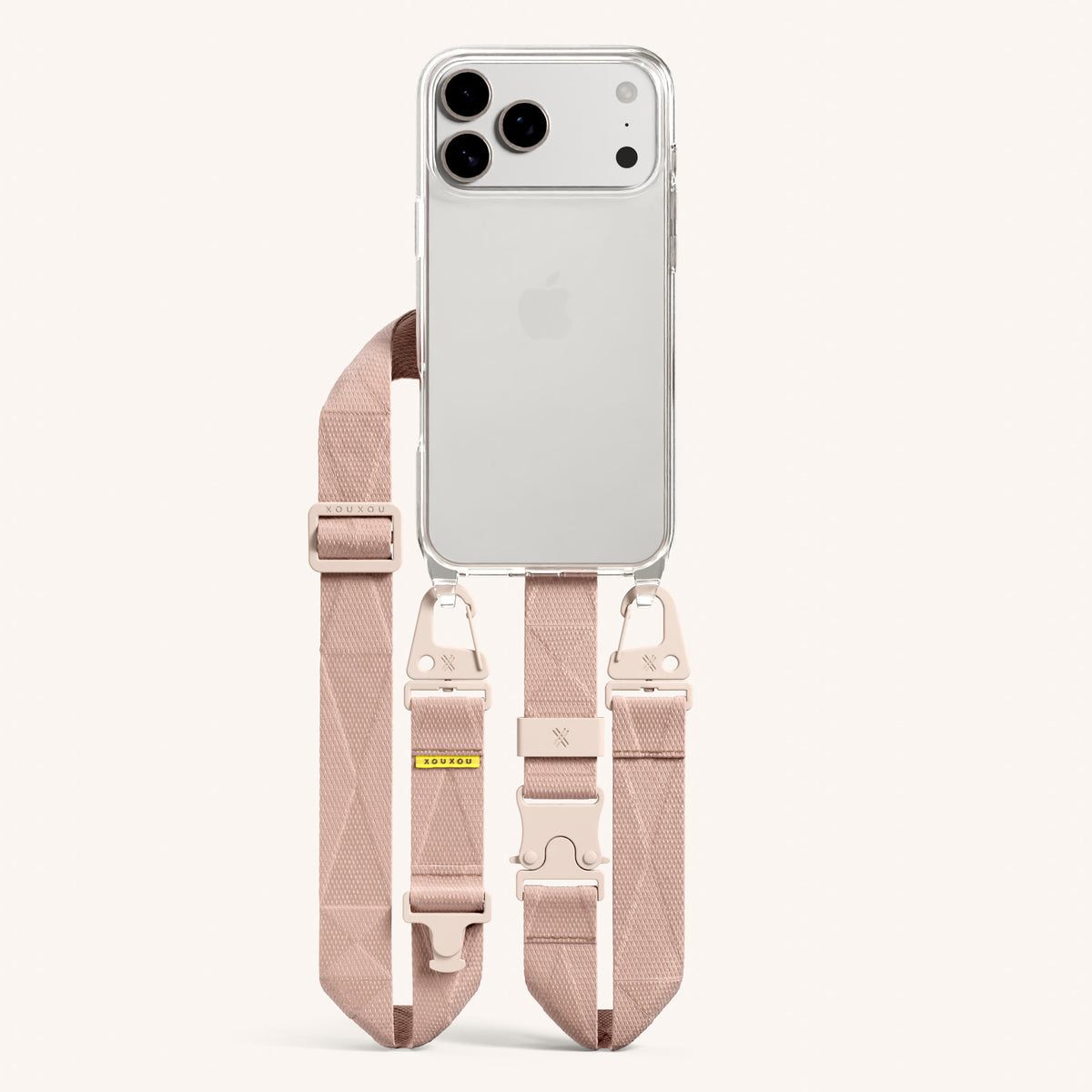 Phone Necklace with Lanyard for iPhone 17 Pro Max without MagSafe in Clear and Powder Total View | XOUXOU #phone model_iphone 17 pro max