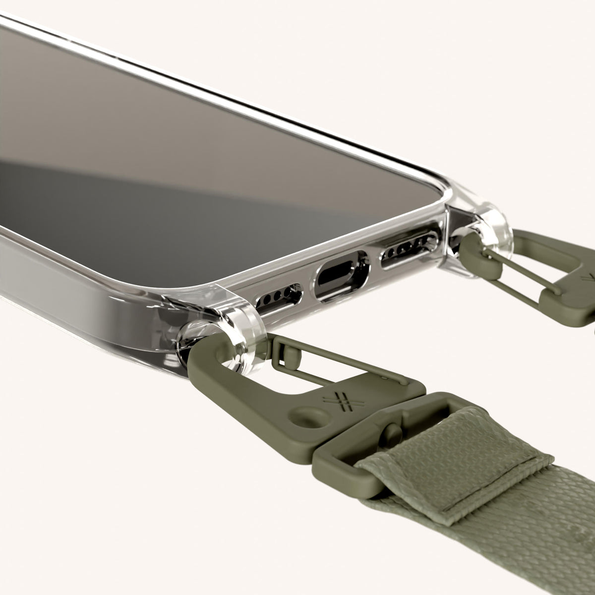 Phone Necklace with Lanyard for iPhone 17 Pro without MagSafe in Clear and Moss Total View | XOUXOU #phone model_iphone 17 pro