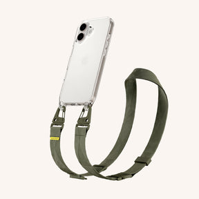 Phone Necklace with Lanyard in Clear + Moss