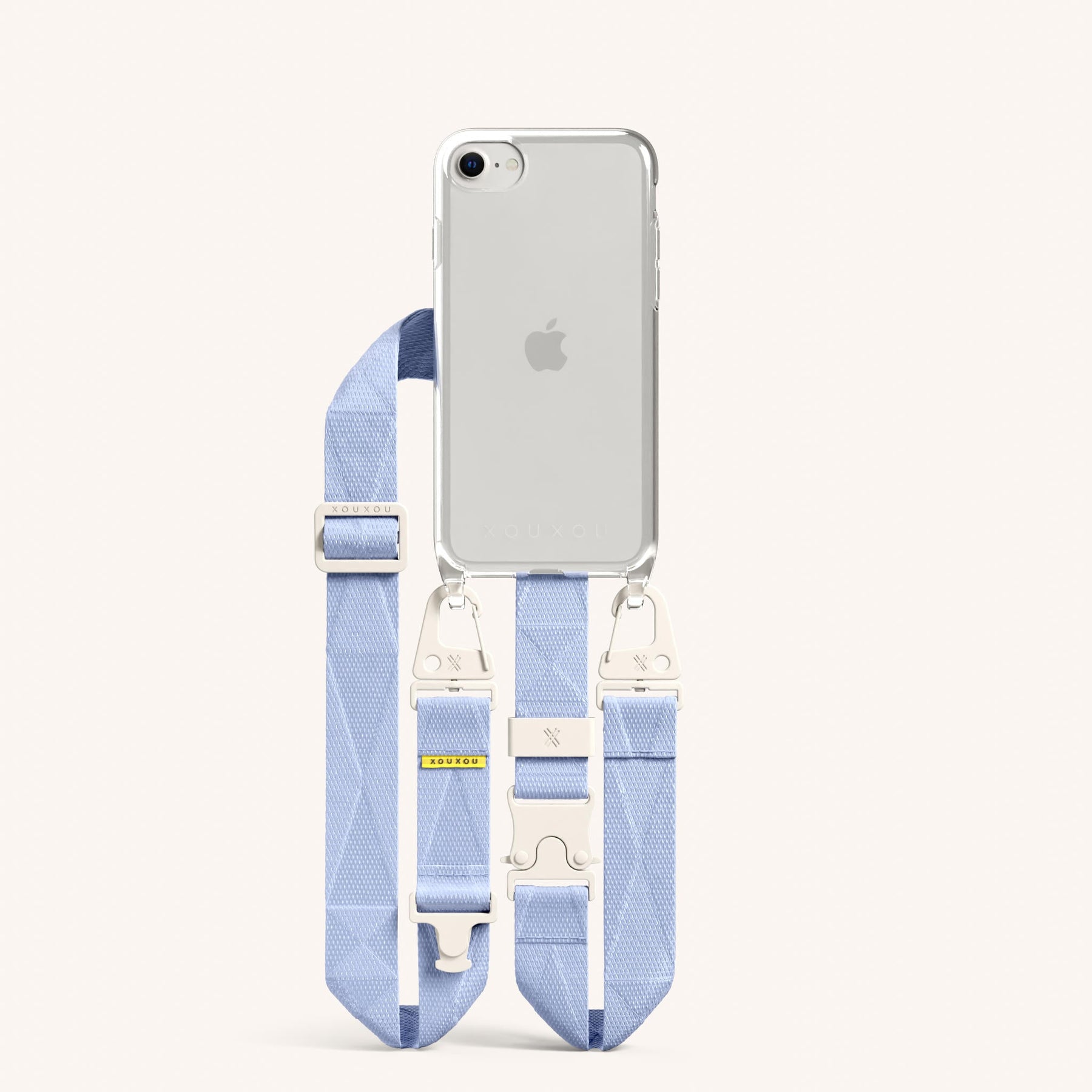 Phone Necklace with Lanyard in Clear + Baby Blue