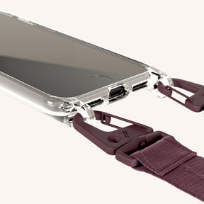 Phone Necklace with Lanyard in Clear + Burgundy