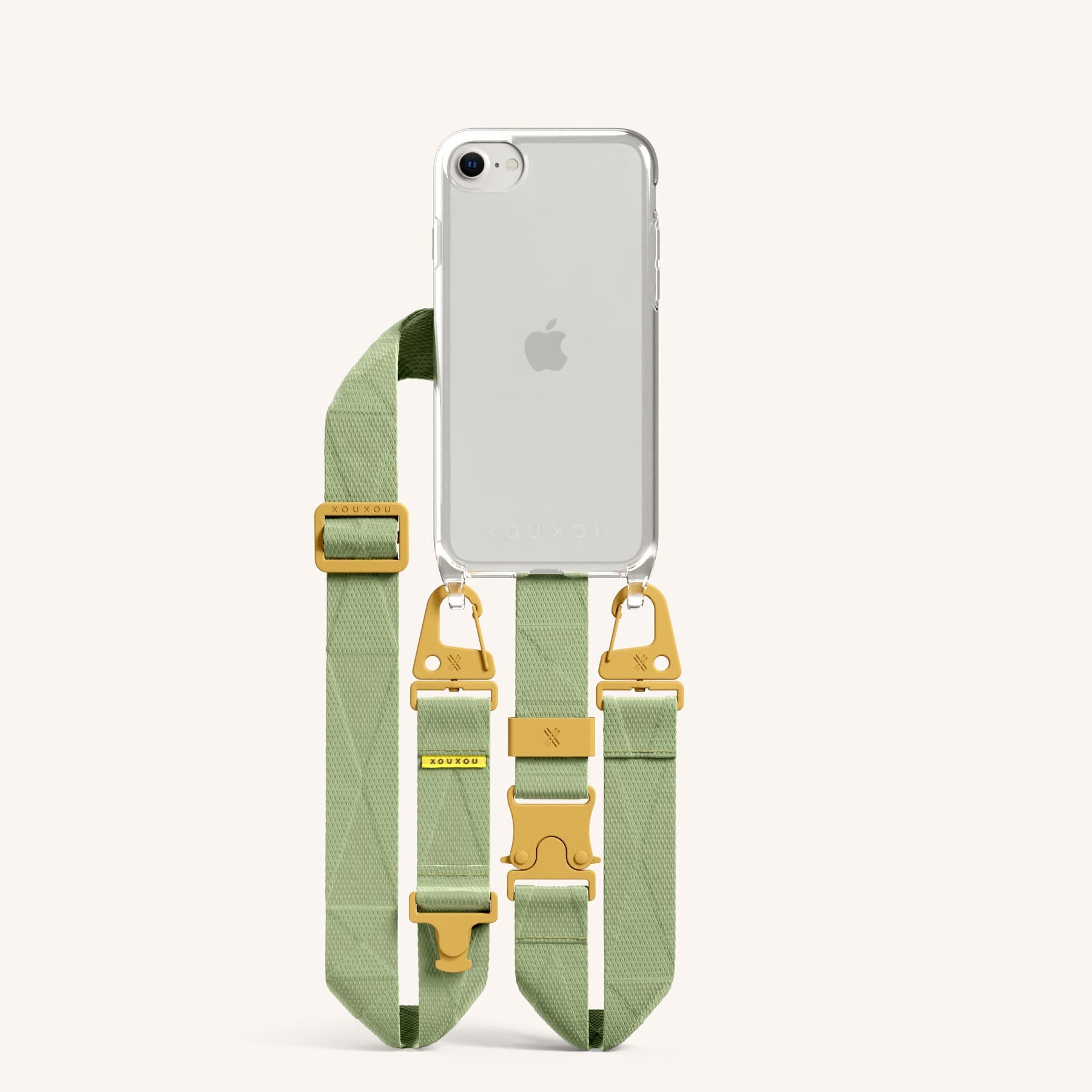 Phone Necklace with Lanyard in Clear + Light Olive