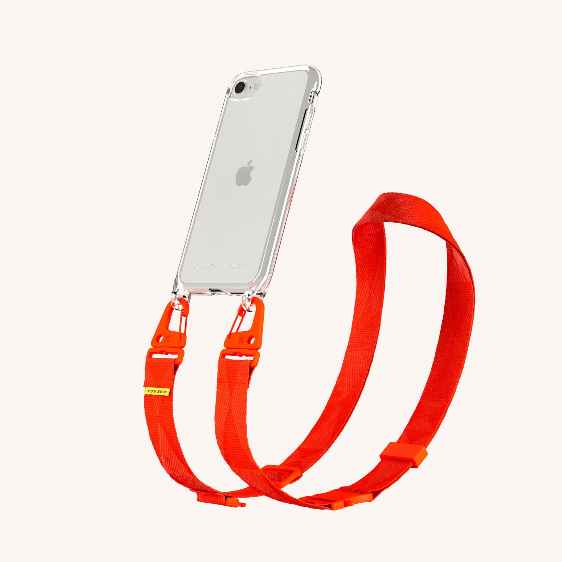 Phone Necklace with Lanyard in Clear + Neon Orange