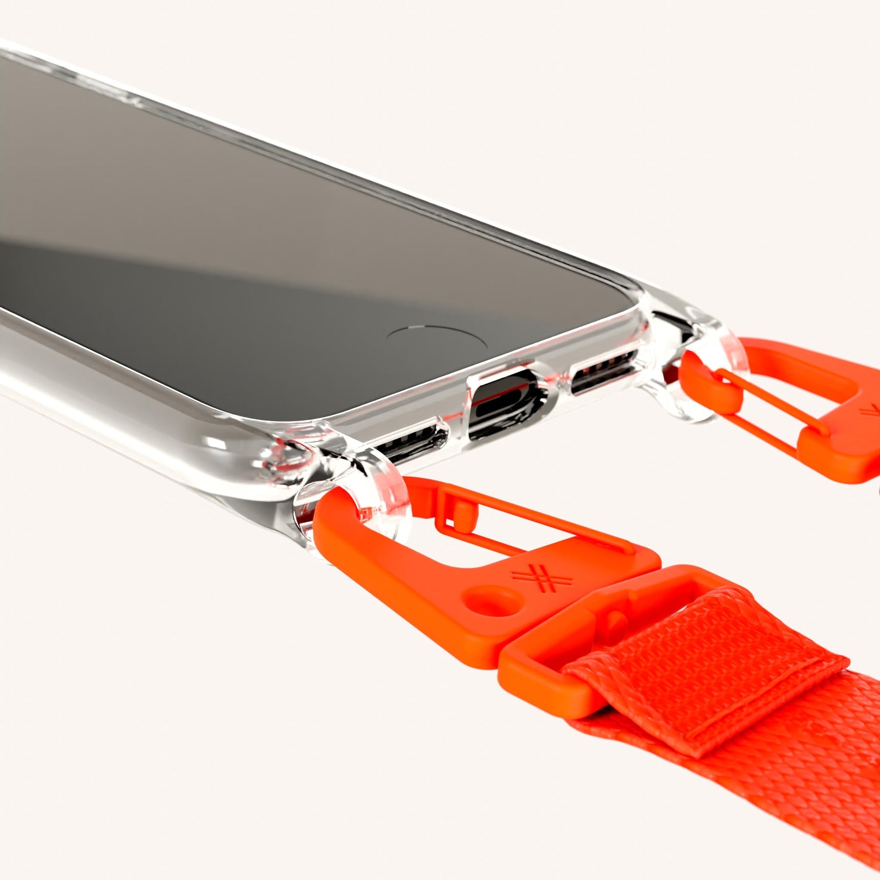 Phone Necklace with Lanyard in Clear + Neon Orange