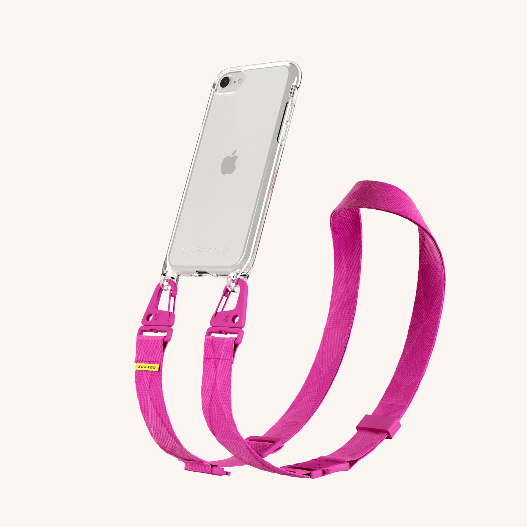 Phone Necklace with Lanyard in Clear + Power Pink