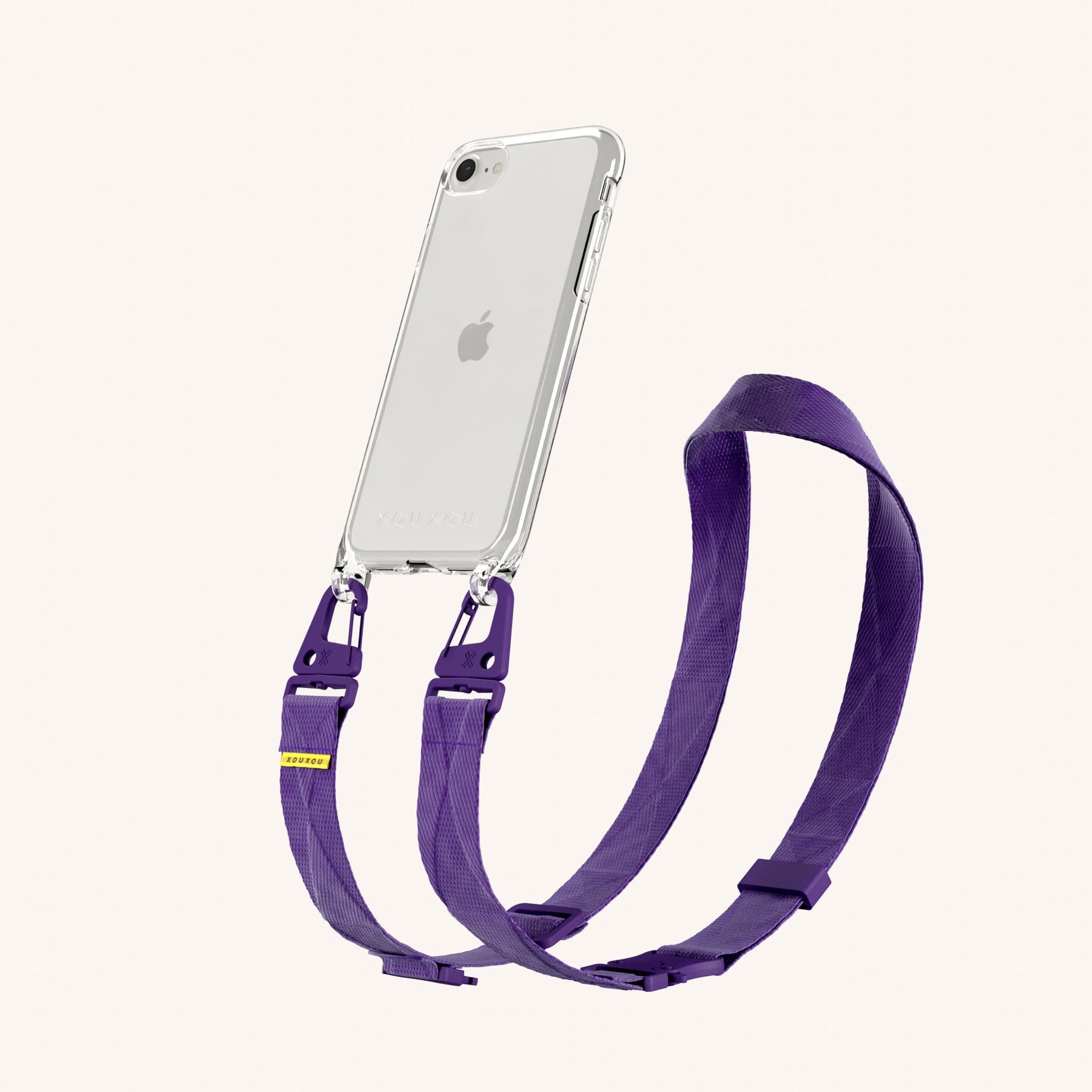 Phone Necklace with Lanyard in Clear + Purple