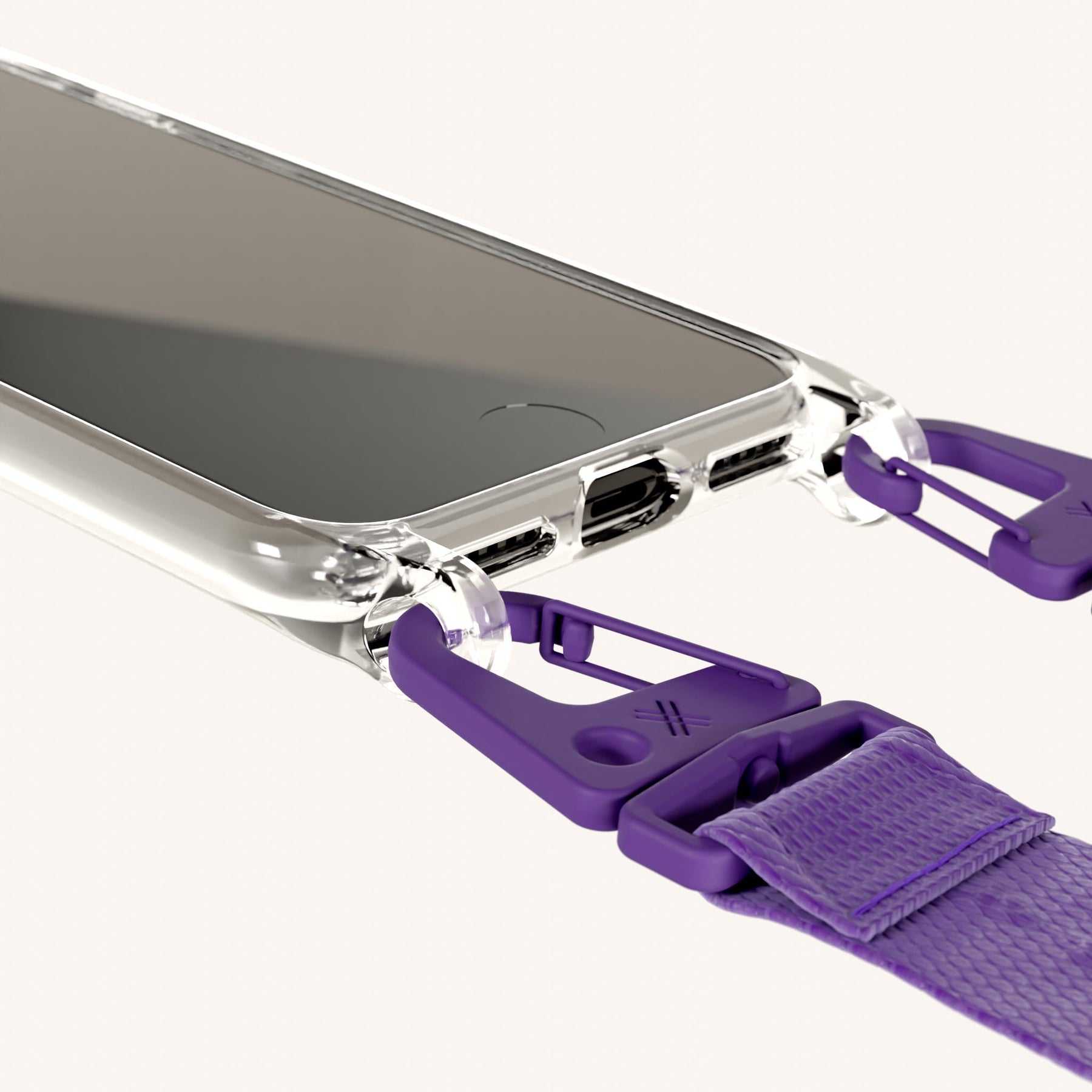 Phone Necklace with Lanyard in Clear + Purple