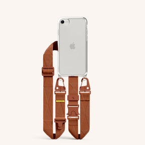 Phone Necklace with Lanyard in Clear + Rusty Red