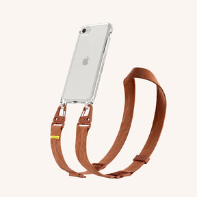 Phone Necklace with Lanyard in Clear + Rusty Red