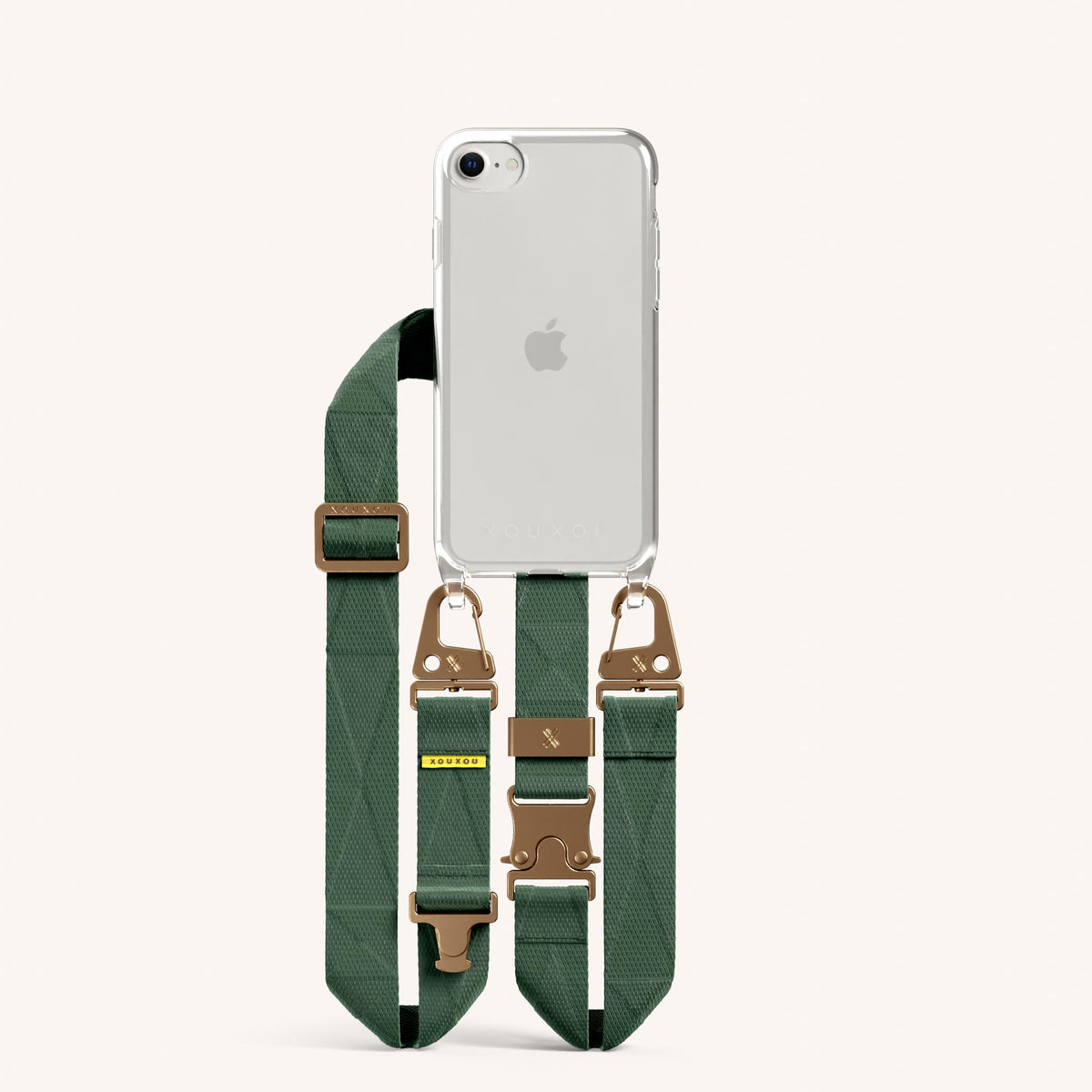 Phone Necklace with Lanyard for iPhone 7 without MagSafe in Clear and Sage Total View | XOUXOU #phone model_iphone 7