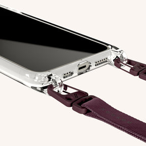 Phone Necklace with Slim Lanyard in Clear + Burgundy