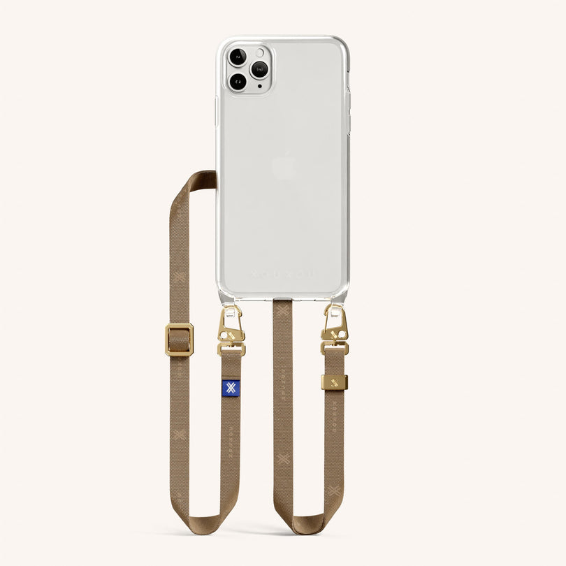 Phone Necklace with Slim Lanyard for iPhone 11 Pro Max without MagSafe in Clear and Taupe Total View | XOUXOU #phone model_iphone 11 pro max