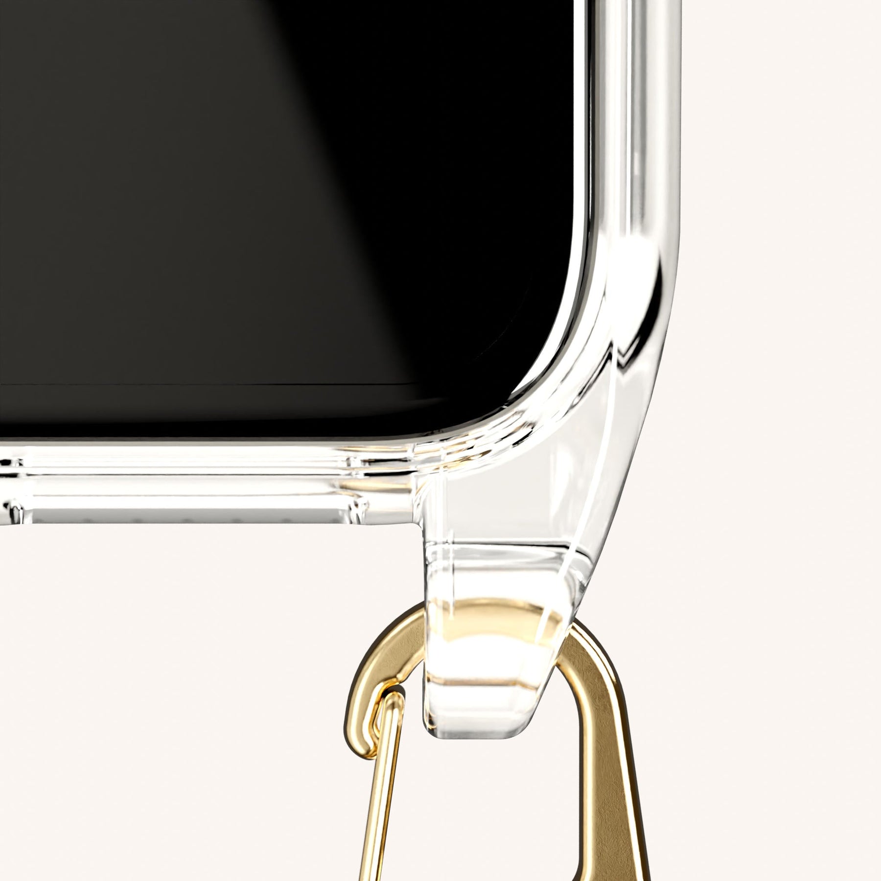 Phone Necklace with Slim Lanyard in Clear + Taupe