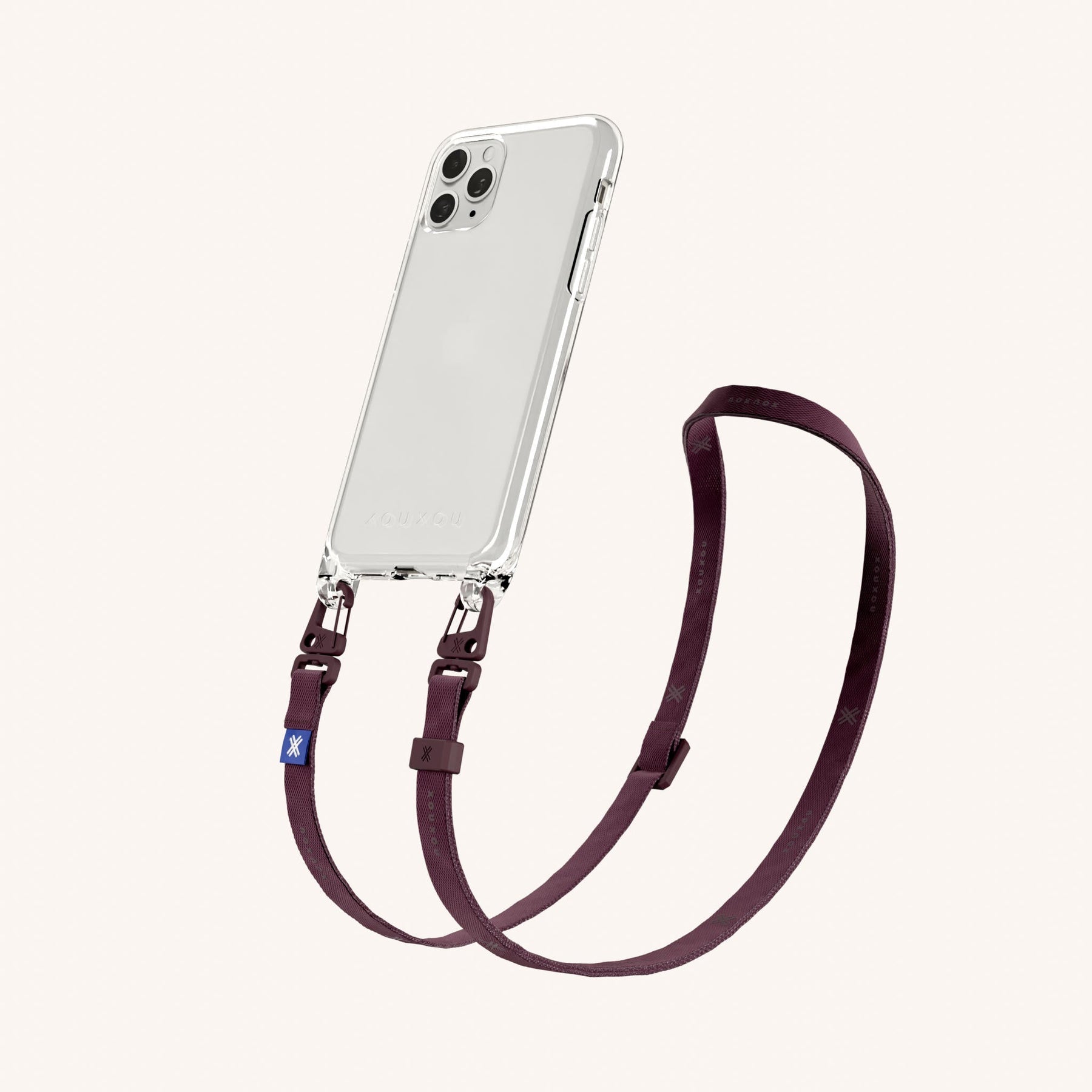 Phone Necklace with Slim Lanyard in Clear + Burgundy