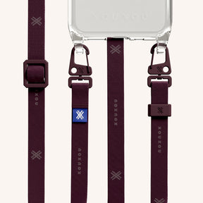 Phone Necklace with Slim Lanyard in Clear + Burgundy