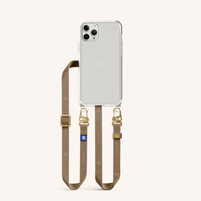 Phone Necklace with Slim Lanyard in Clear + Taupe